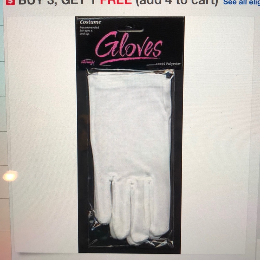 Halloween Adult white costume gloves for 15 & up